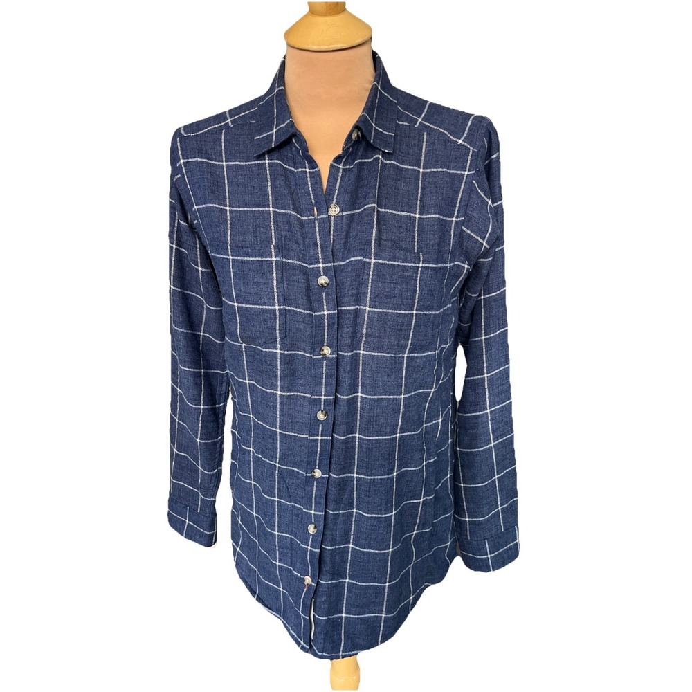 Toad & Co Women's Cairn Plaid Button Up Tunic Size Xs Blue Flannel Cabincore